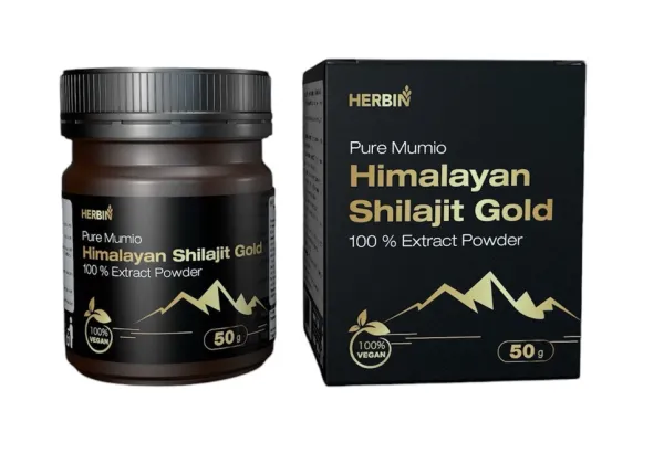 Maisto papildas HERBIN Išgrynintas Himalajų Mumio (Shilajit) Gold 100% ekstrakto miltelių 50g